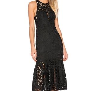 Revolve Dress Lover Harmony Lace‎ Cutout Ruffle Midi Sz US 4 S